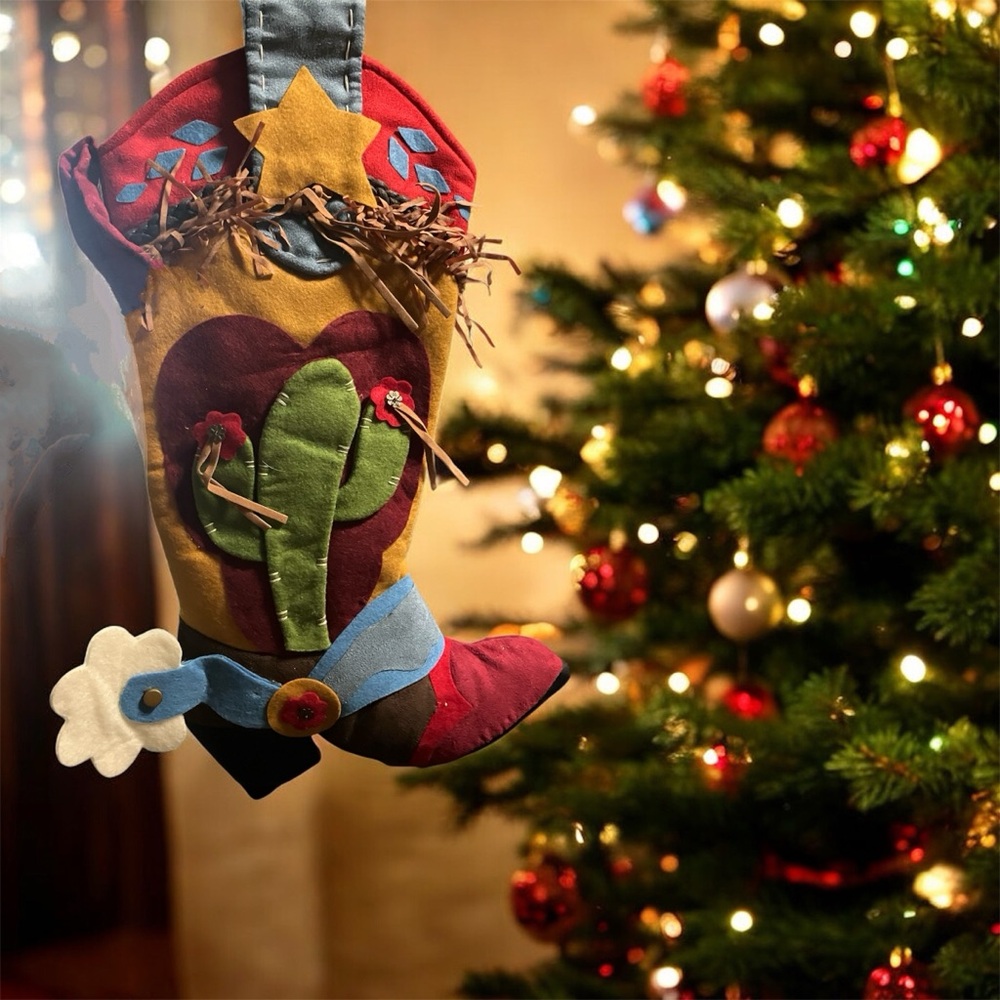 Festive Cowboy Boot Christmas Stocking